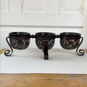 PartyLite Dark Bronze Metal Tone Tea light glass Candle Holder 12” long